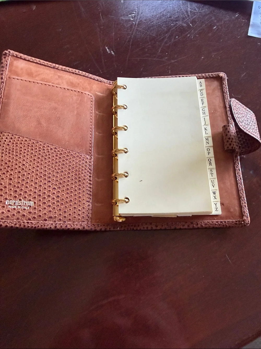 Brown Textured Leather Small 6 Ring Notebookwith Snap Closure